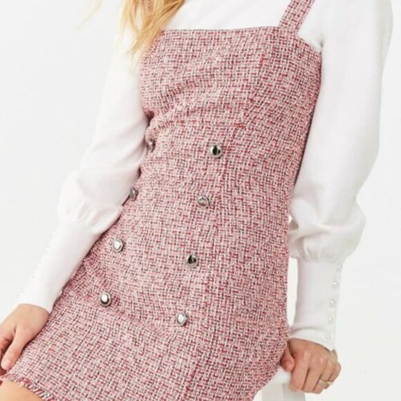 NWOT Forever 21 Pink-Red Tweed Double-Breasted Mini Dress - Picture 6 of 8